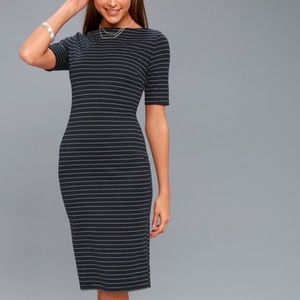 Lulus Navy Blue Striped Bodycon Midi Dress